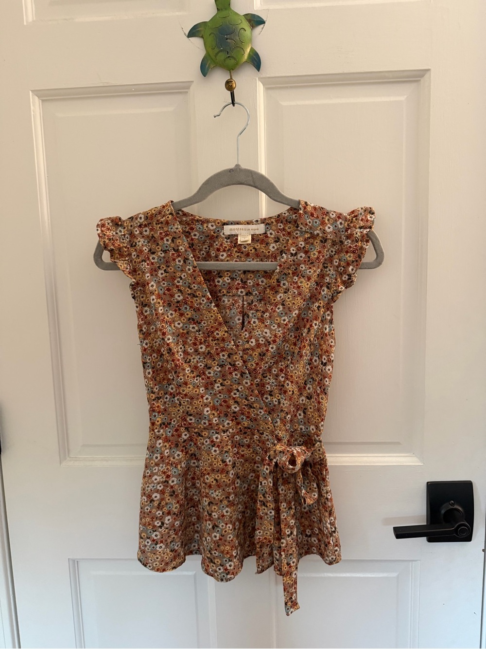 Monteau Rust Floral Wrap Peplum Top